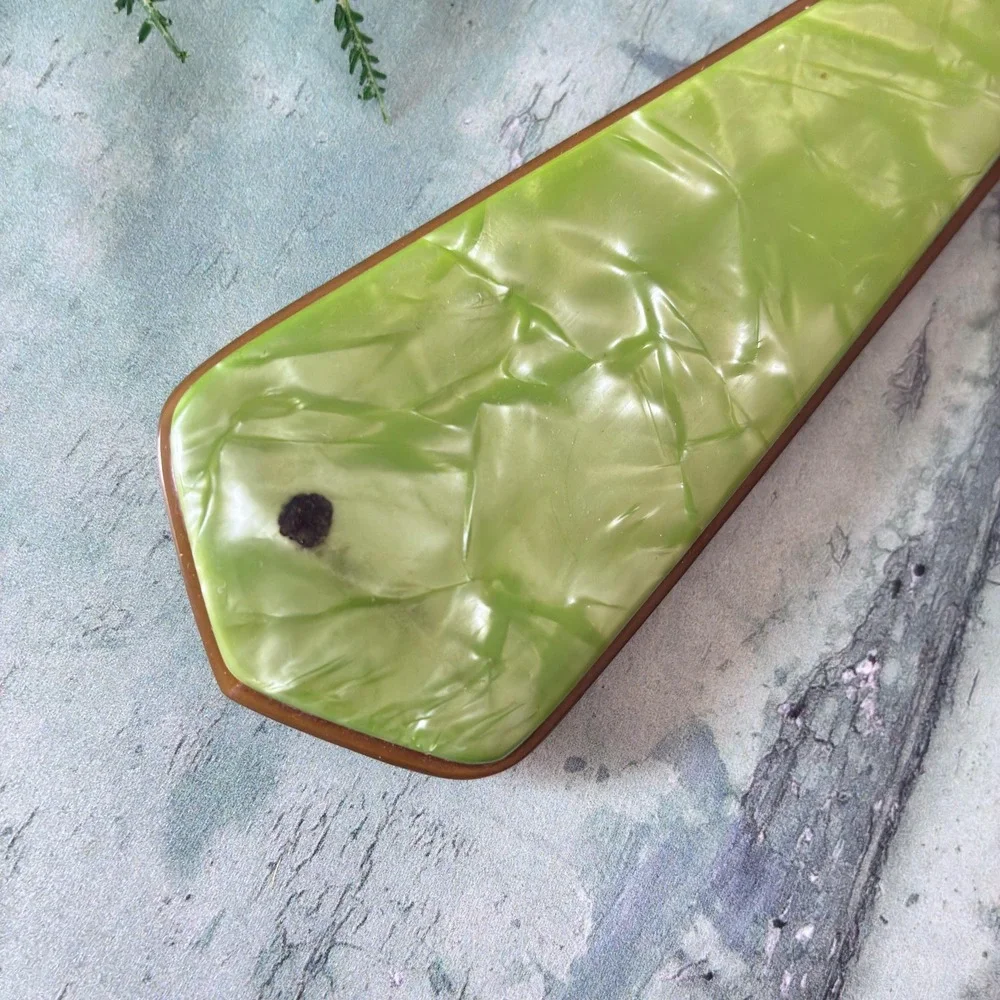 Vintage Heavy Jade Marbleized Hand Mirror, Beveled Glass, 1940s Vanity Decor